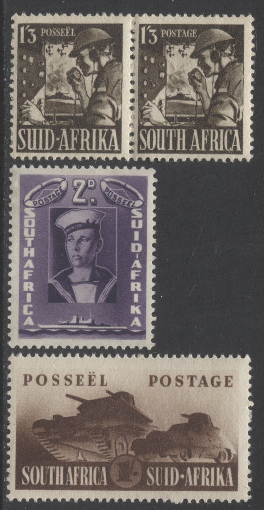 Lot 73 South Africa SG#94a-96, 1941-1946 War Effort Issue, A VFNH Pair And 2 Singles, Multiple Perfs, Sideways & Upright Mult Springbok's Head Watermarks, SG. Cat. 11.75 GBP = $20.21