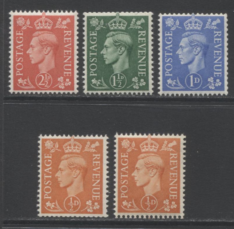 Lot 74 Great Britain SC#280var/284var 1950-1951 King George VI Definitives, Inverted Watermark, A F/VFNH Range Of Booklet Singles, 2017 Scott Cat. $10 USD, Click on Listing to See ALL Pictures