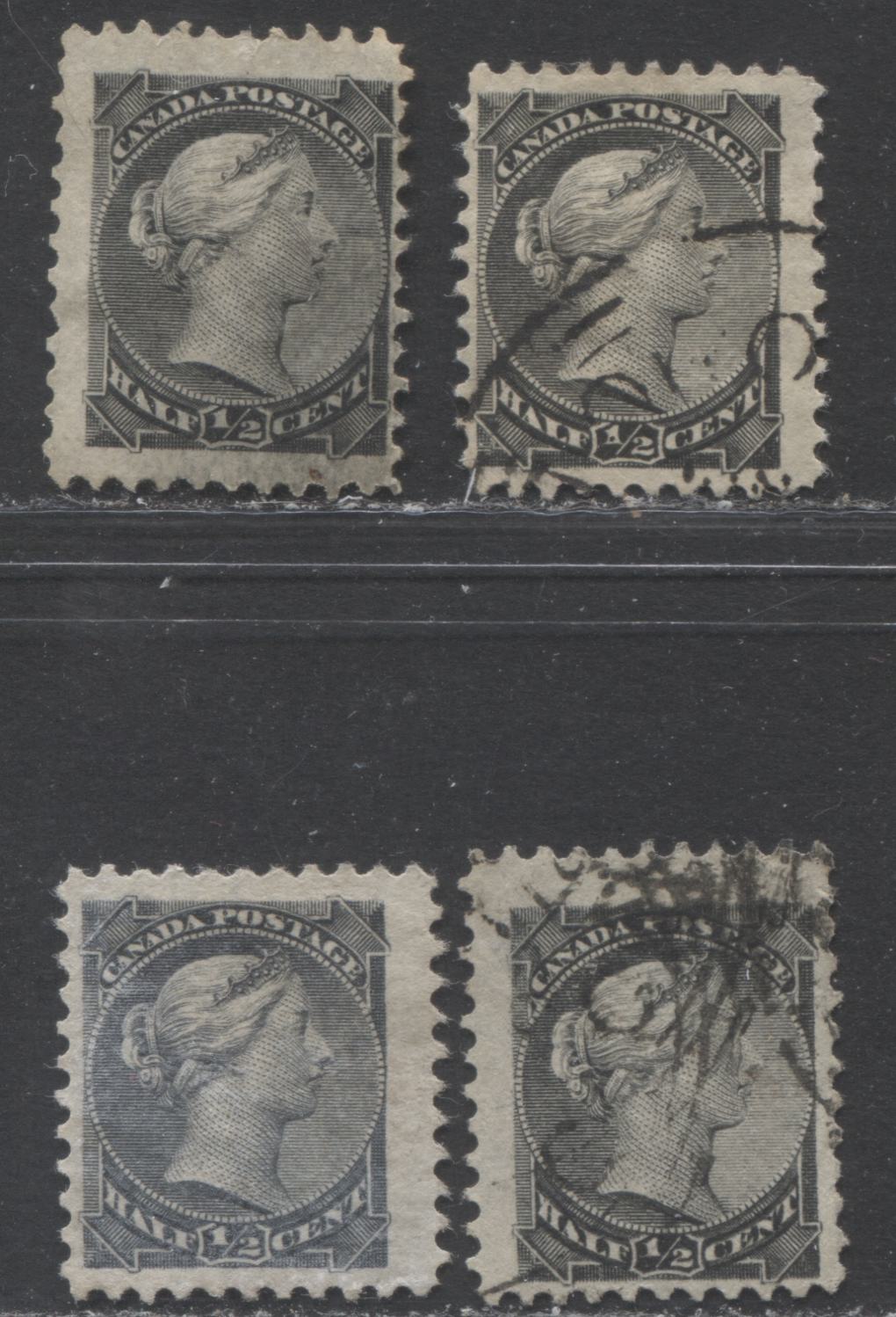 Lot 74 Canada #34i 1/2c Grey Black Queen Victoria, 1870-1897 Small Queen Issue, Four Fine Used Examples Montreal and Second Ottawa, Various Perfs, Vertical Wove and Soft Horizontal Wove