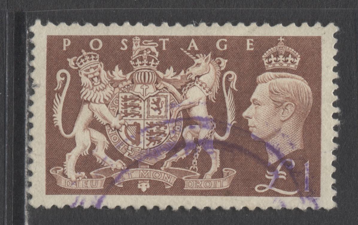 Lot 76 Great Britain SC#289 £1 Light Red Brown 1951 Festival High Value definitives, A Very Fine Used Example, Click on Listing to See ALL Pictures