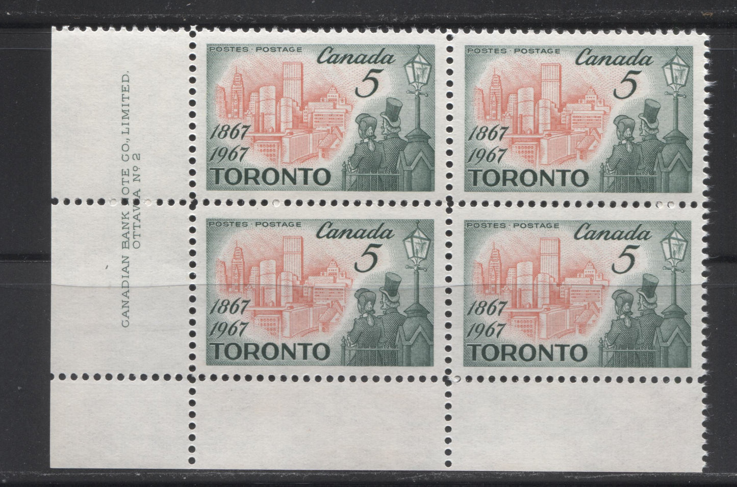 Lot 76 Canada #473i, 475i-477i 5c & 3c Deep Ultramarine - Carmine Globe - Children Carolling, 1967 Commemoratives, 6 VFNH LL Plates 1-2 Blocks Of 4 On Dull Fluorescent & Fluorescent Papers