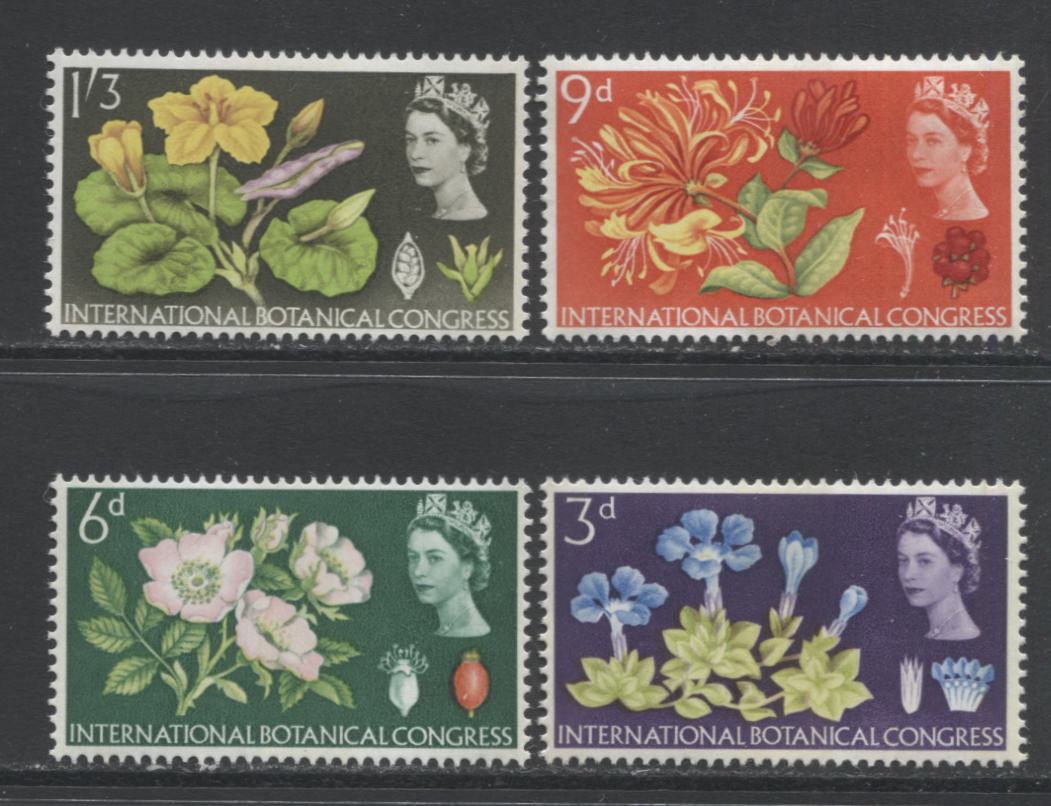 Lot 77 Great Britain SC#414p-417p 1964 Botanical Congress Issue, A VFOG Range Of Singles, 2017 Scott Cat. $35.95 USD, Click on Listing to See ALL Pictures