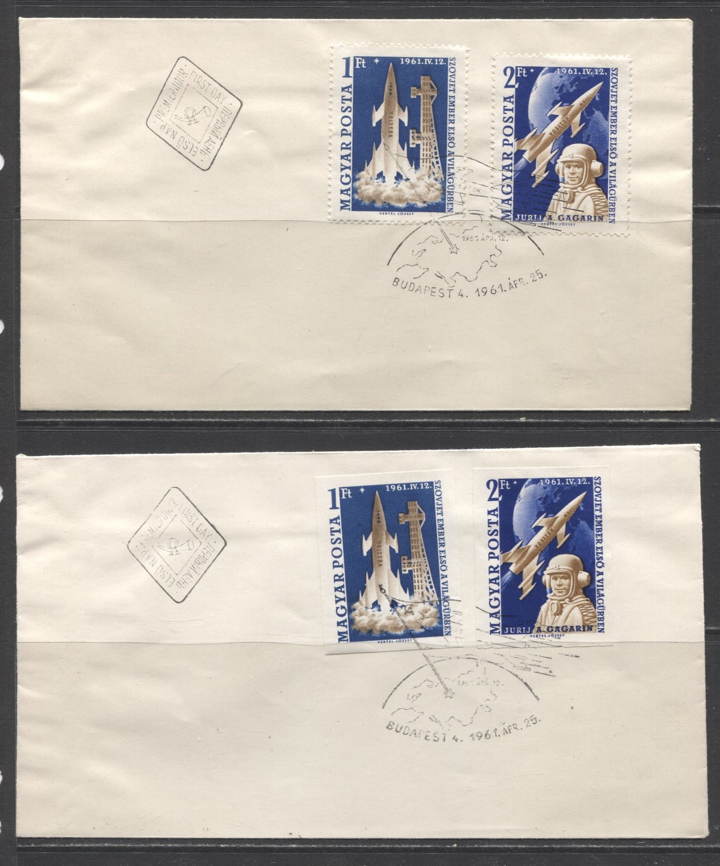 Lot 79 Hungary SC#1262/1382 1959 Lunik & Gagarin Issues, A VF Used Range Of Perf & Imperf Singles On FDCs, 2017 Scott Cat. $52.45 USD, Click on Listing to See ALL Pictures