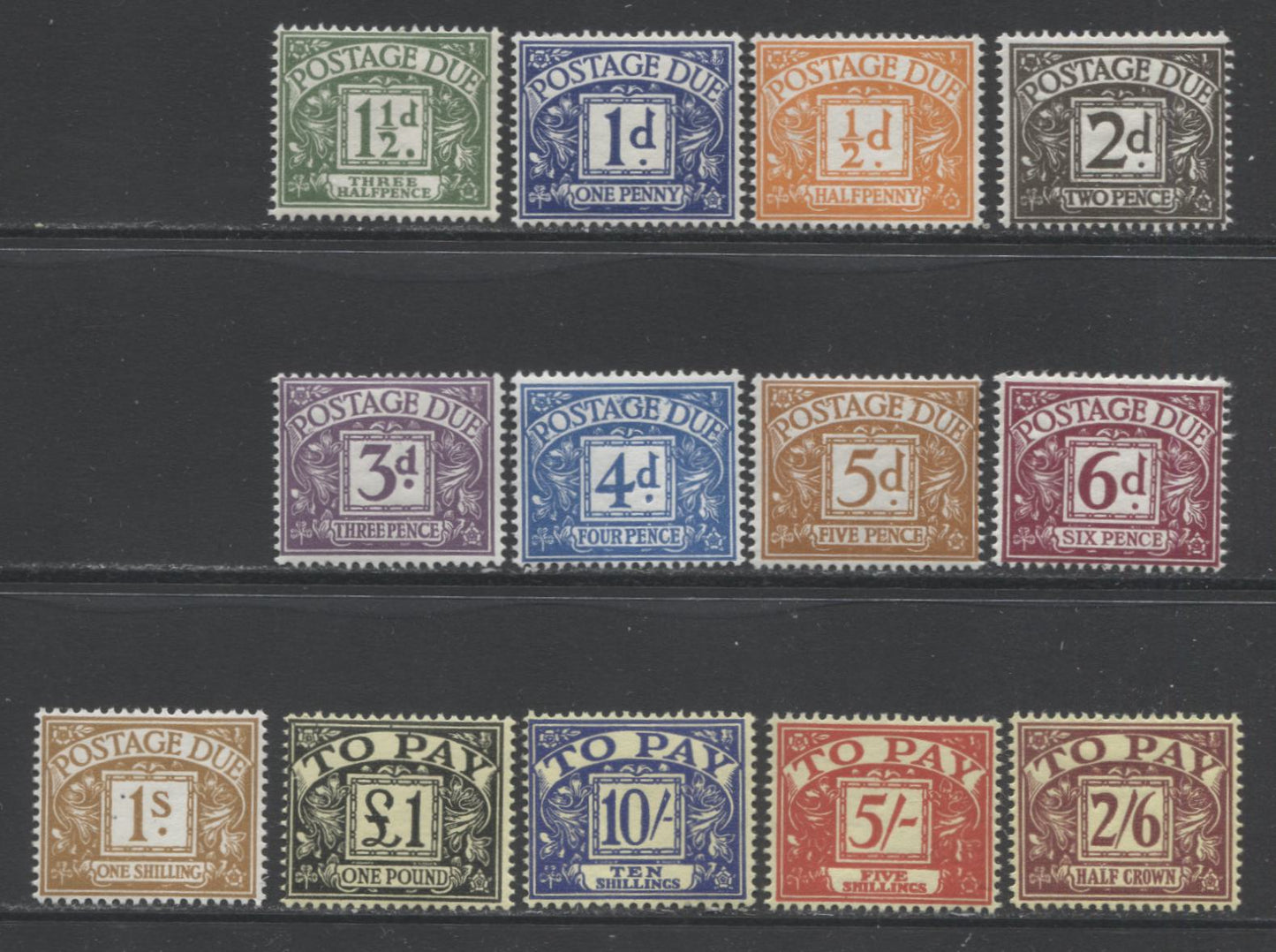 Lot 79 Great Britain SC#J55-J67 1959-1963 Postage Dues With Multiple Crown Watermark, A F/VFLH Range Of Singles, 2017 Scott Cat. $75.05 USD, Click on Listing to See ALL Pictures