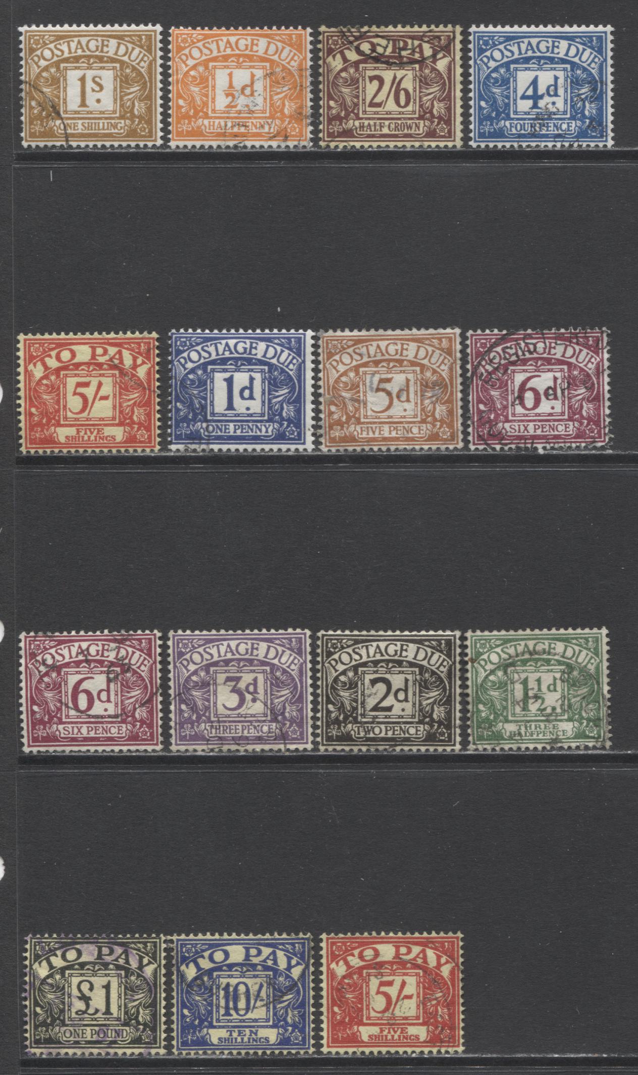 Lot 80 Great Britain SC#J7/J67 1914-1963 Postage Dues With Various Watermarks, A F/VF Used Range Of Singles, 2017 Scott Cat. $27.7 USD, Click on Listing to See ALL Pictures