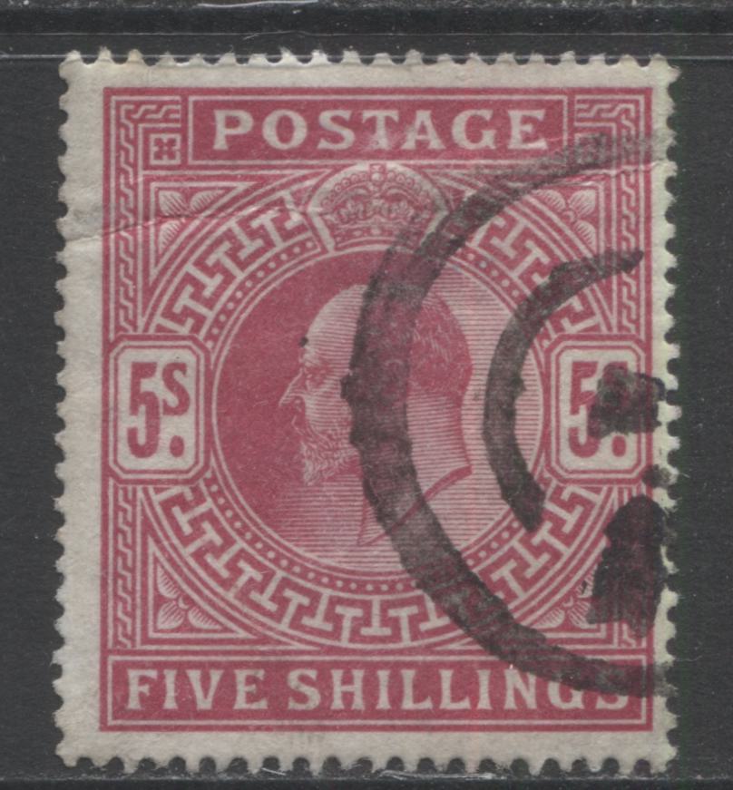 Lot 8 Great Britain SC#140 5/- Carmine Rose 1902-1910 King Edward VII Keyplate Definitives, A G/VF Example, Click on Listing to See ALL Pictures