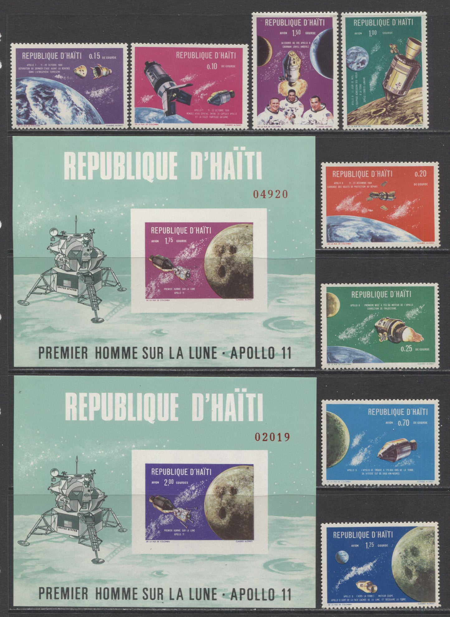 Lot 8 Haiti SC#624-624I 1969 Apollo Space Missions Issue, A VFNH Range Of Perf & Imperf Singles & Souvenir Sheets, 2017 Scott Cat. $27.25 USD, Click on Listing to See ALL Pictures