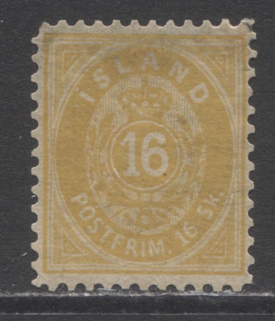 Lot 8 Iceland SC#7 16sk. Yellow 1870 Numeral and Crown Definitives, A VG Unused Example, Click on Listing to See ALL Pictures