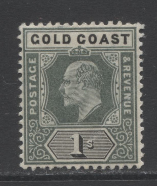 Lot 81 Gold Coast SC#44 1sh Green & Black 1902 King Edward VII Crown CA Imperium Keyplate Issue, A VFOG Example, Click on Listing to See ALL Pictures