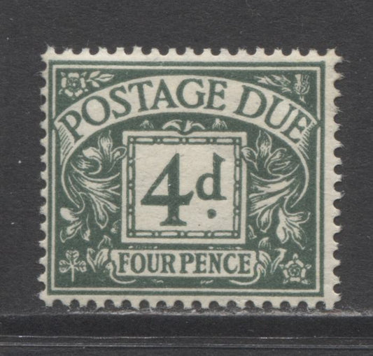 Lot 81 Great Britain SC#J30 4d Slate Green 1938-1939 Postage Dues With GVI Block Watermark, A FOG Example, Click on Listing to See ALL Pictures