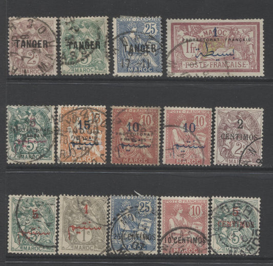 Lot 81 French Morocco SC#12/81 1902-1921 Overprinted Commemoratives, A Fine/Very Fine Used Range Of Singles, 2017 Scott Cat. $22.5 USD, Click on Listing to See ALL Pictures