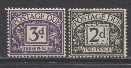 Lot 82 Great Britain SC#J28-J29 1938-1939 Postage Dues With GVI Block Watermark, A VFOG Range Of Singles, 2017 Scott Cat. $7.15 USD, Click on Listing to See ALL Pictures