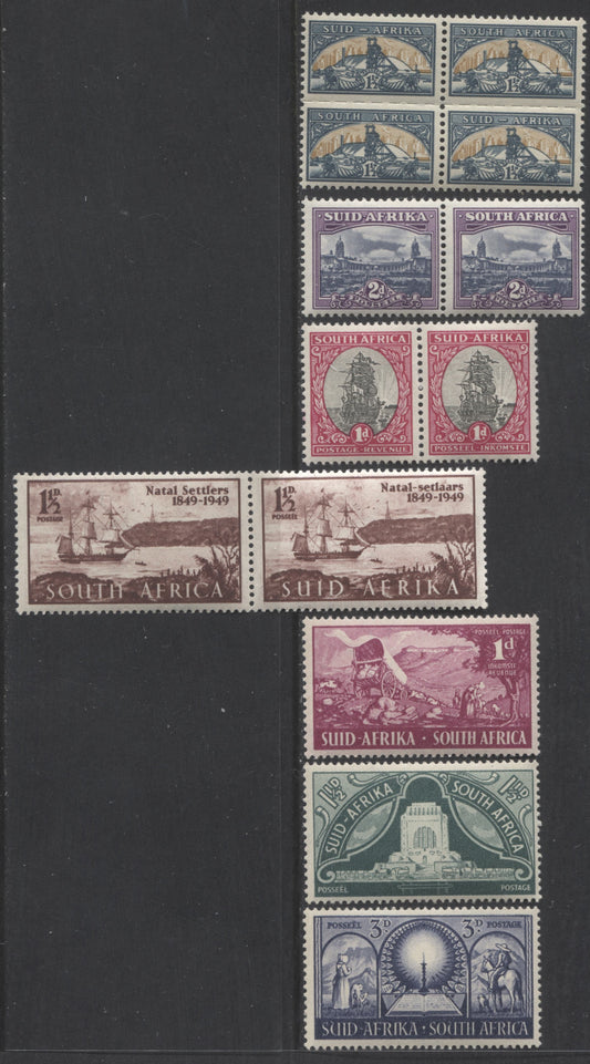Lot 84 South Africa SG#124/135, 1948, 1949, 1950 & 1951 Pictorial Issue, and Commemoratives, A VFNH Selection Of Singles, Pairs & Blocks Of 4, Multiple Perfs, Mult Springbok's Head Watermark, SG. Cat. 5.80 GBP = $9.98