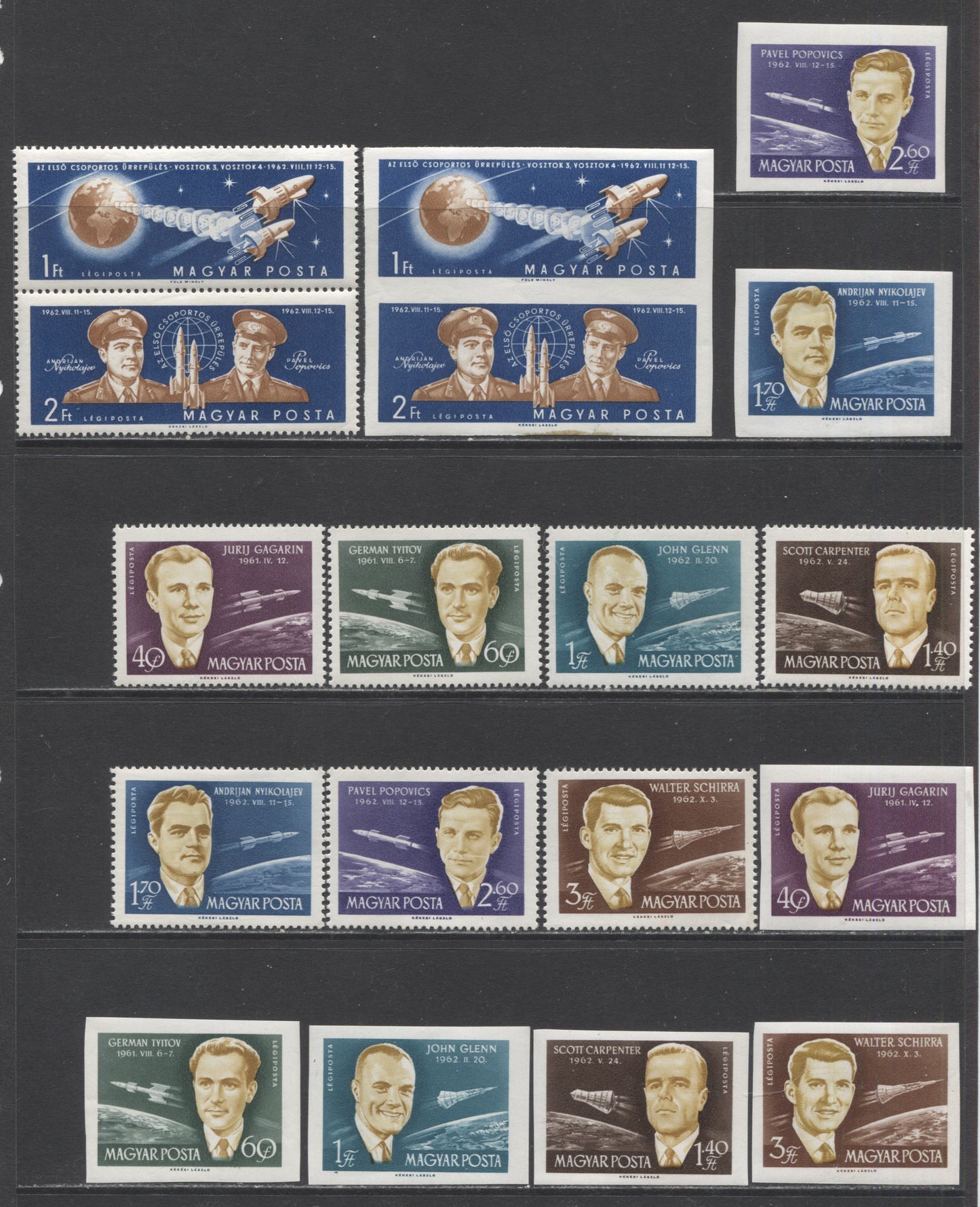 Lot 84 Hungary SC#C220a-C227 1962 Space Flights & Astronauts Issues, A VFNH Range Of Perf & Imperf Singles & Souvenir SHeets, 2017 Scott Cat. $32.15 USD, Click on Listing to See ALL Pictures