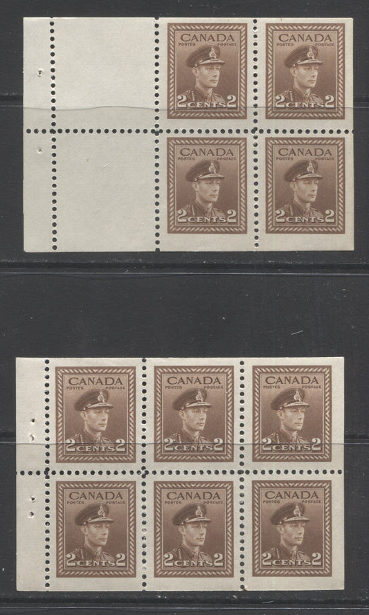 Lot 84 Canada #250a-b 2c Brown King George VI, 1942-1943 War Issue, 2 Fine & Very Fine NH Booklet Panes Of 4 & 6 On Vertical Wove Paper With Cream Gum