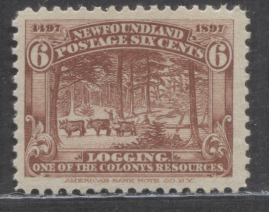 Lot 85 Newfoundland #66 6c Red Brown Logging, 1897 John Cabot Issue, A VFNH Single