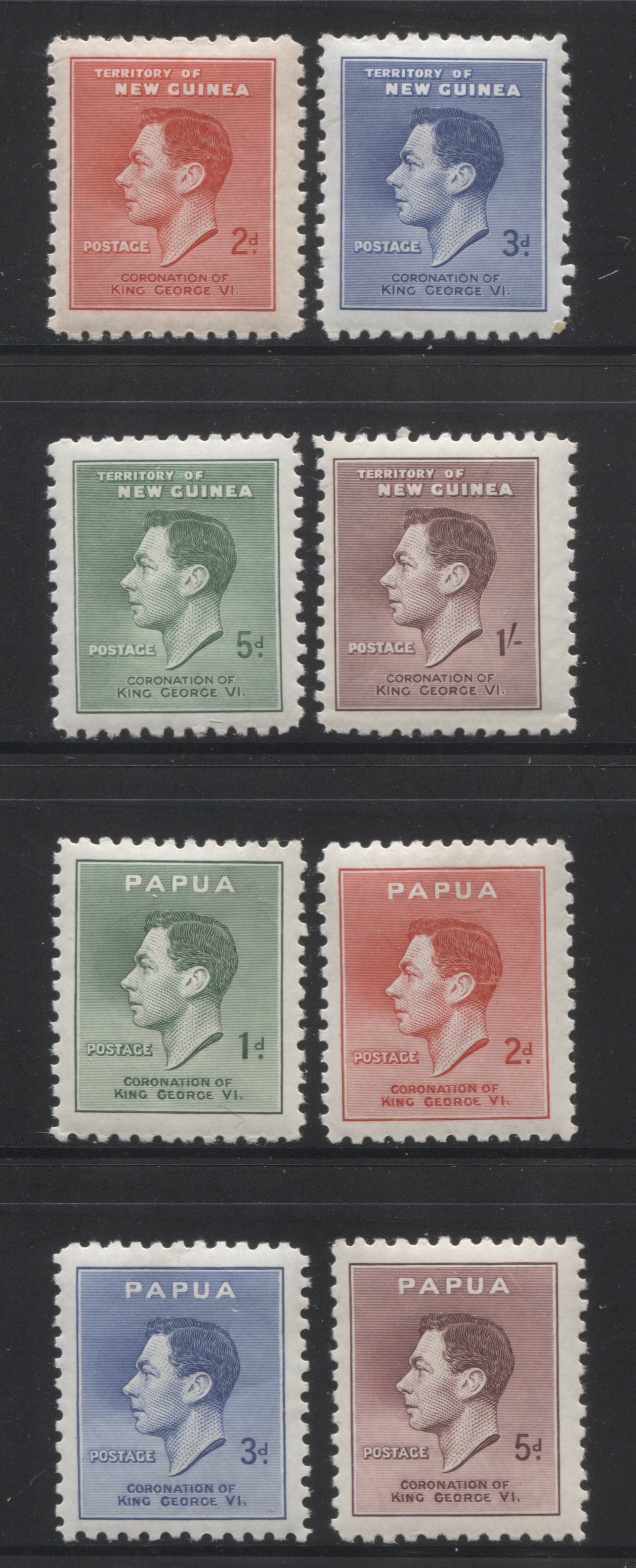 Lot 85 Australia - Papua and New Guinea SG#154-162, 208-211 1937 Coronation and 1938 Jubilee Issue, Complete Mostly VF And ALL NH Sets, SG Cat. 43.80 GBP = $74.46