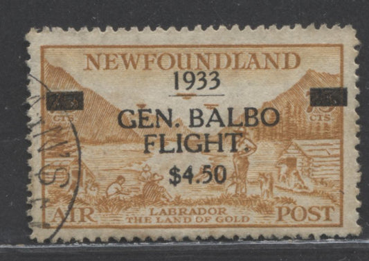 Lot 86 Newfoundland #C18 $4.50 On 75c Bistre Labrador, Land Of Gold, 1933 Balbo Flight, A Very Fine Used Single