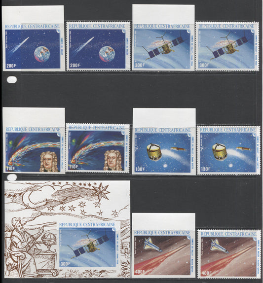 Lot 86 Central African Republic SC#C318-C322 1986 Haleys Comet Issue, A VFNH Range Of Singles + Imperf Singles & Souvenir Sheets of One, 2017 Scott Cat. $36.45 USD, Click on Listing to See ALL Pictures