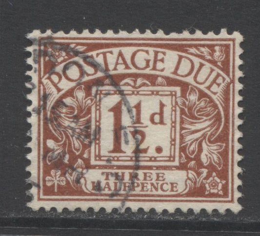 Lot 87 Great Britain SC#J11 1.5d Red Brown 1924-1930 Postage Dues With Block Cypher watermark, A Very Fine Used Example, Click on Listing to See ALL Pictures