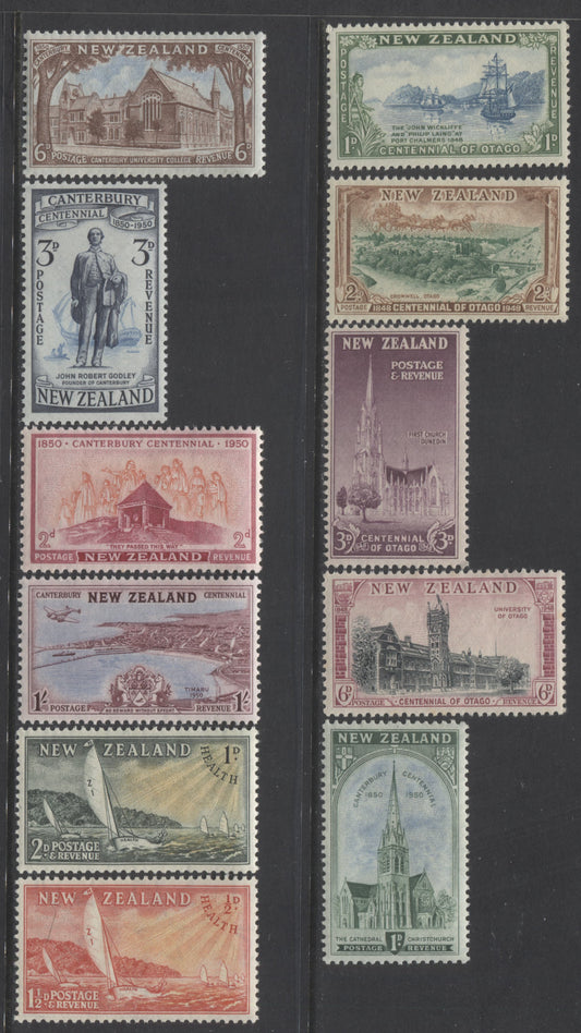 Lot 87 New Zealand SG#692-695, 703-709 1948 Centenial Of Otago, 1950 Centenary of Canterbury & 1951 Health Issues, 3 Complete VFNH Sets. Mult NZ + Star Watermark And Various Perfs, SG. Cat. 5.40 GBP = $9.29
