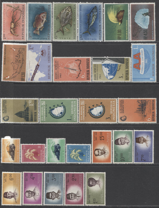 Lot 87 Indonesia SC#523/599 1961-1963 Commemoratives, A VFNH/LH Range Of Singles, 2017 Scott Cat. $16.35 USD, Click on Listing to See ALL Pictures