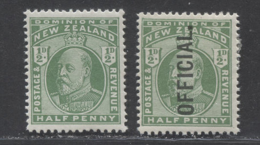 Lot 88 New Zealand SC#130/O33 1909-1916 King Edward VII Definitive & Official Issues, A VFOG Range Of Singles, 2017 Scott Cat. $17.5 USD, Click on Listing to See ALL Pictures