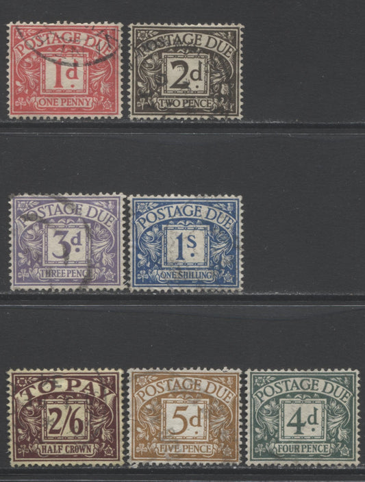 Lot 88 Great Britain SC#J10/J17 1924-1930 Postage Dues With Block Cypher watermark, A F/VF Used Range Of Singles, 2017 Scott Cat. $43.05 USD, Click on Listing to See ALL Pictures