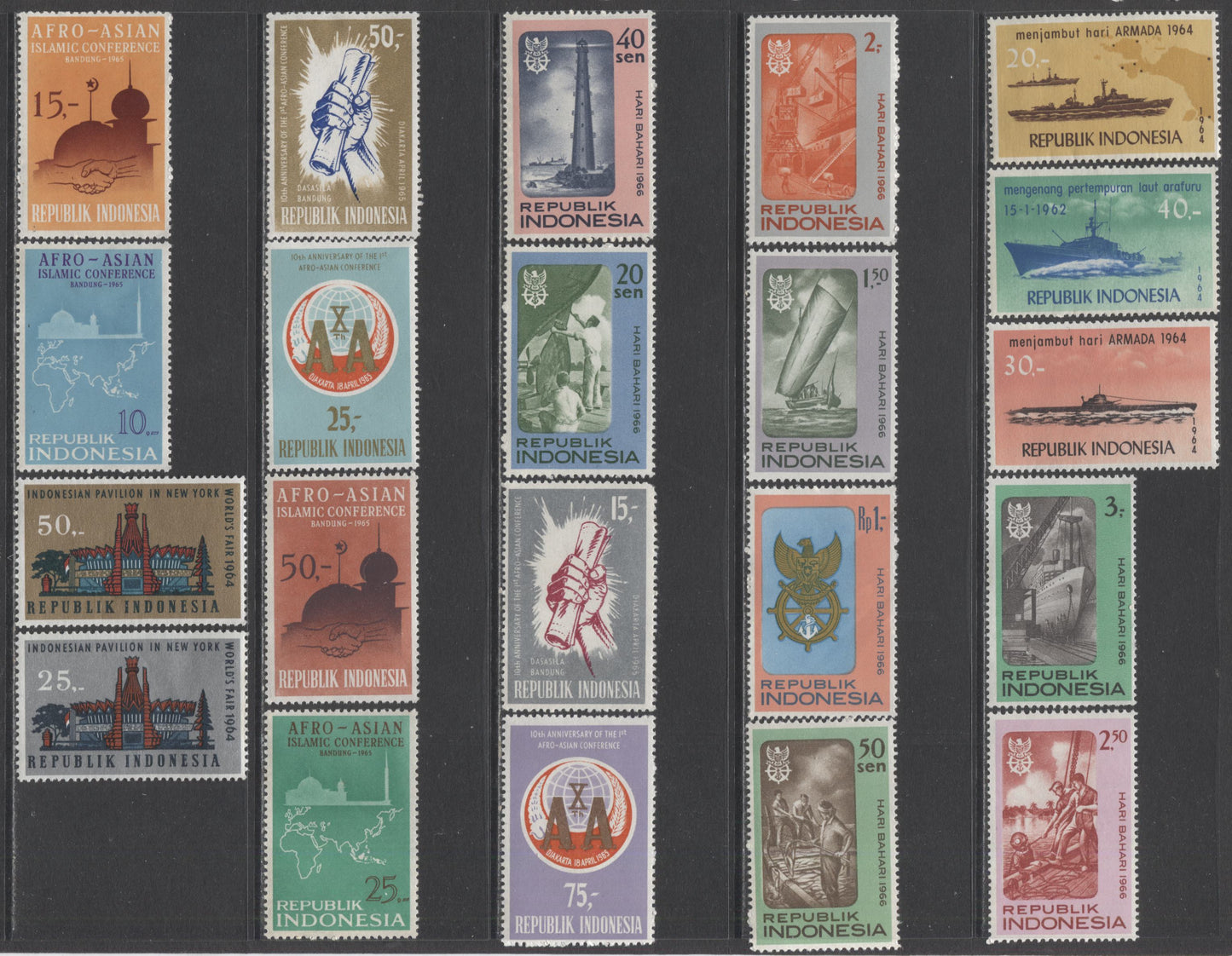 Lot 88 Indonesia SC#600/658 1963-1966 Commemoratives, A VFLH/NH Range Of Singles, 2017 Scott Cat. $12.1 USD, Click on Listing to See ALL Pictures