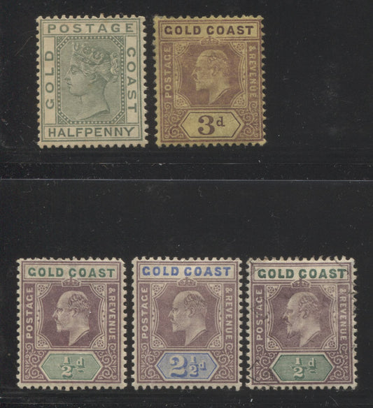 Lot 88 Gold Coast SC#11a/60 1883-1907 Queen Victoria and Edward VI Keyplates, A VG/F OG & Used Range Of Singles, 2017 Scott Cat. $22.25 USD, Click on Listing to See ALL Pictures
