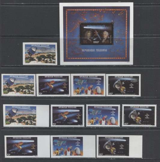 Lot 88 Togo SC#1361/1409 1986 Halley's Comet, Plus Imperfs & Overprints, 13 VFNH Singles & Souvenir Sheetlet, Click on Listing to See ALL Pictures, 2017 Scott Cat. $26.6 USD