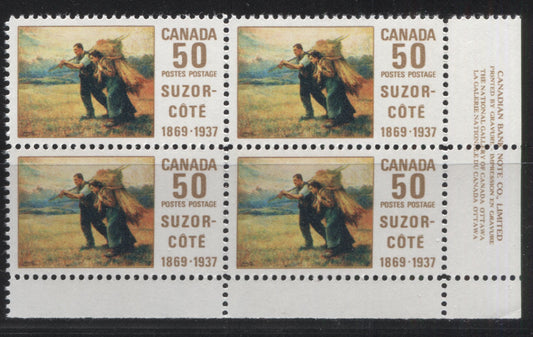 Lot 89 Canada #492 50c Multicolored Return From The Harvest Field, 1969 Suzor-Cote Issue, A VFNH LR Plate Block Of 4