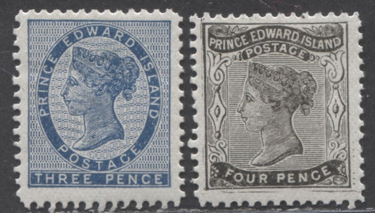 Lot 89 PEI #6, 9 3d & 4d Blue & Black Queen Victoria, 1862-1870 Second & Third Pence Issues, 2 F/VFOG Singles On White Paper, Perf 11.75 & 12
