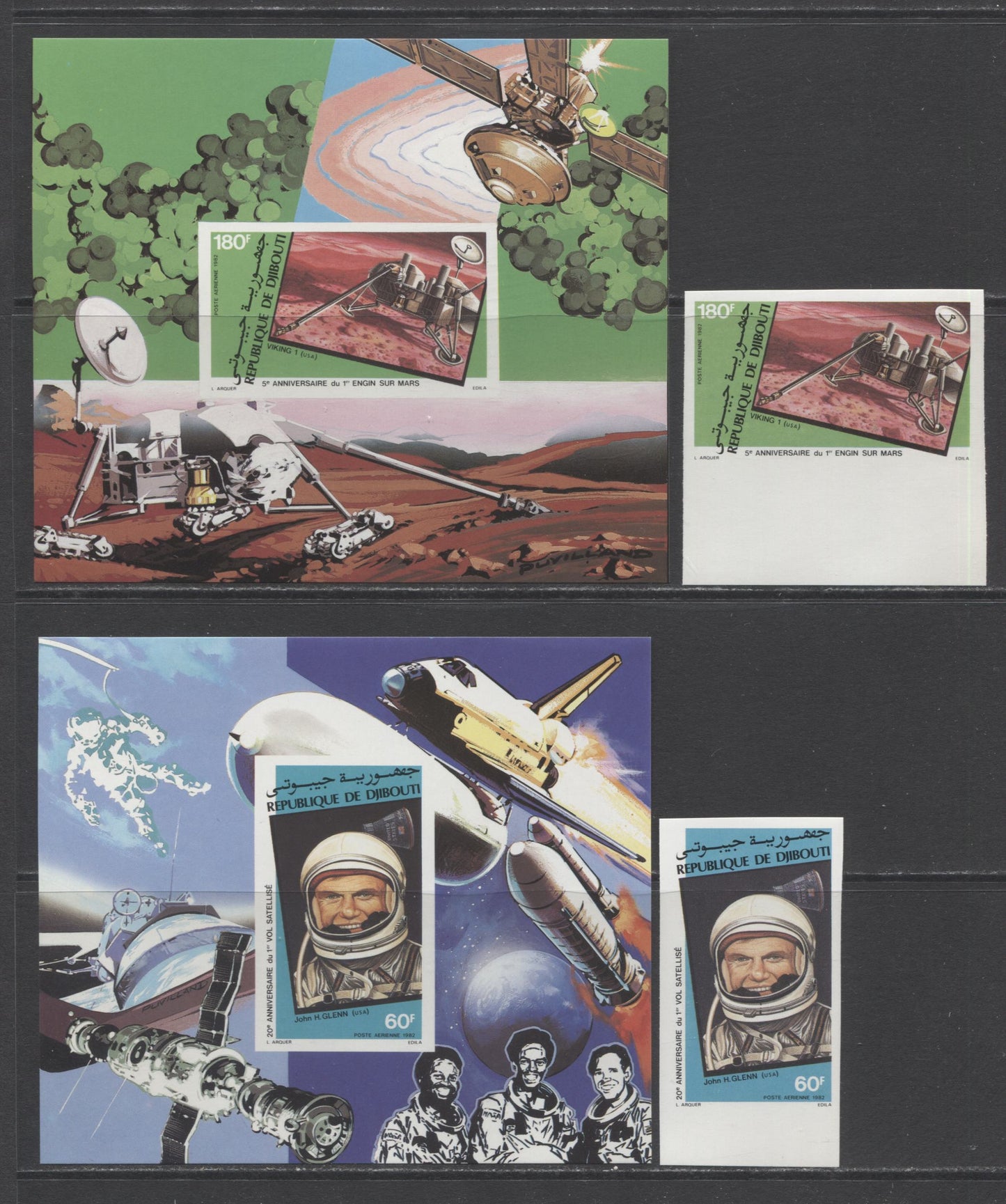 Lot 89 Dijbouti SC#C155-C157 1982 Space Anniversaries Issue, A VFNH Range Of Perf & Imperf Singles & Unissued Sheets Of 1, 2017 Scott Cat. $19.2 USD, Click on Listing to See ALL Pictures