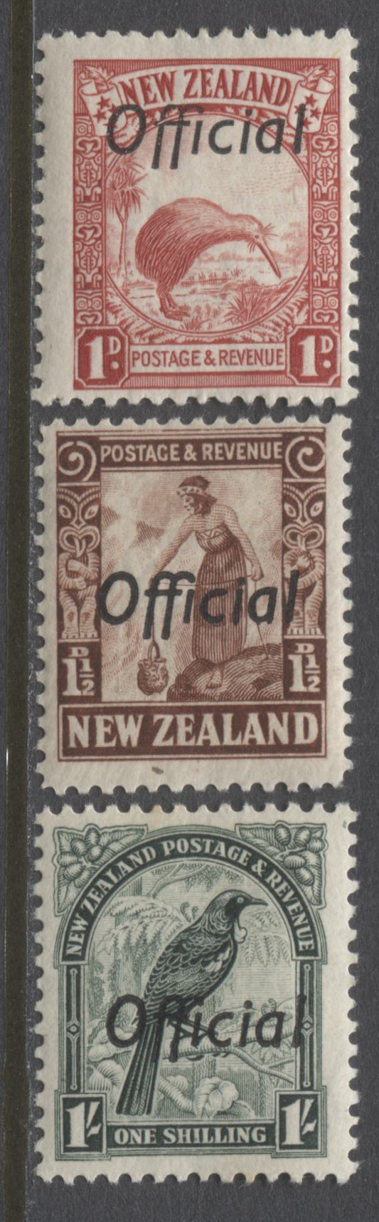 Lot 90 New Zealand SG#O115-O118 1936-1961 Pictorial Issue With Official Overprint, A Partial Fine NH and VFNH Set. Single NZ + Star Wmk, Multiple Perfs, SG. Cat. 100 GBP = $172.00