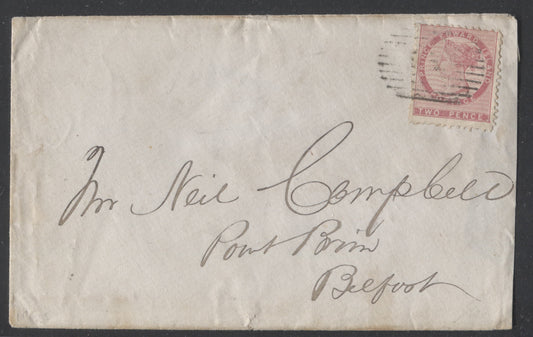 Lot 9 Prince Edward Island #5 2d Rose Perf. 11.75 Die 1 Single Usage on October 11, 1867 Cover to Neil Campbell, Landowner in Point Prim, Belfast