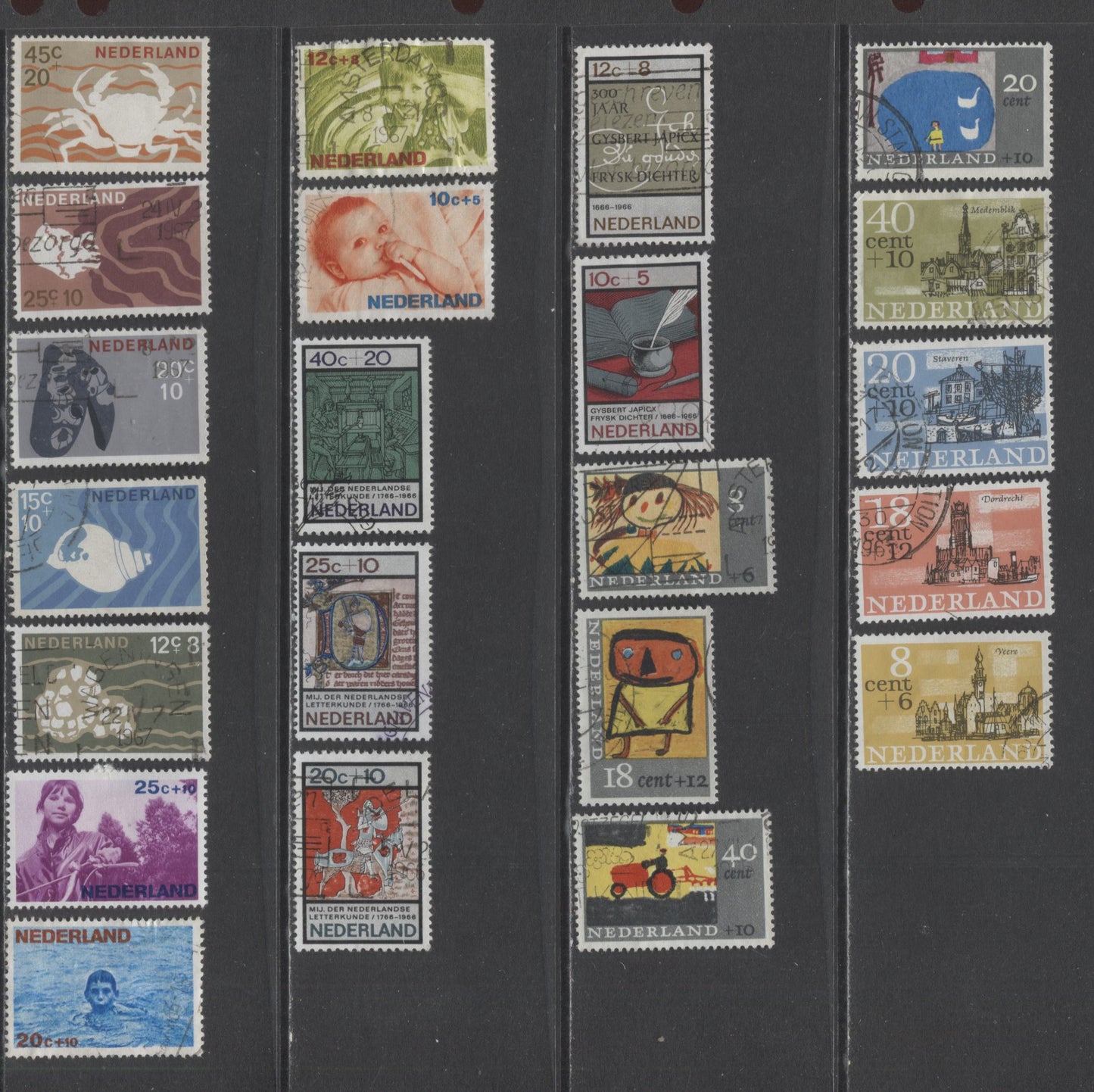 Lot 9 Netherlands SC#B397/B423 1965-1967 Semipostals, A F/VF Used Range Of Singles & Souvenir Sheets, 2017 Scott Cat. $11.05 USD, Click on Listing to See ALL Pictures