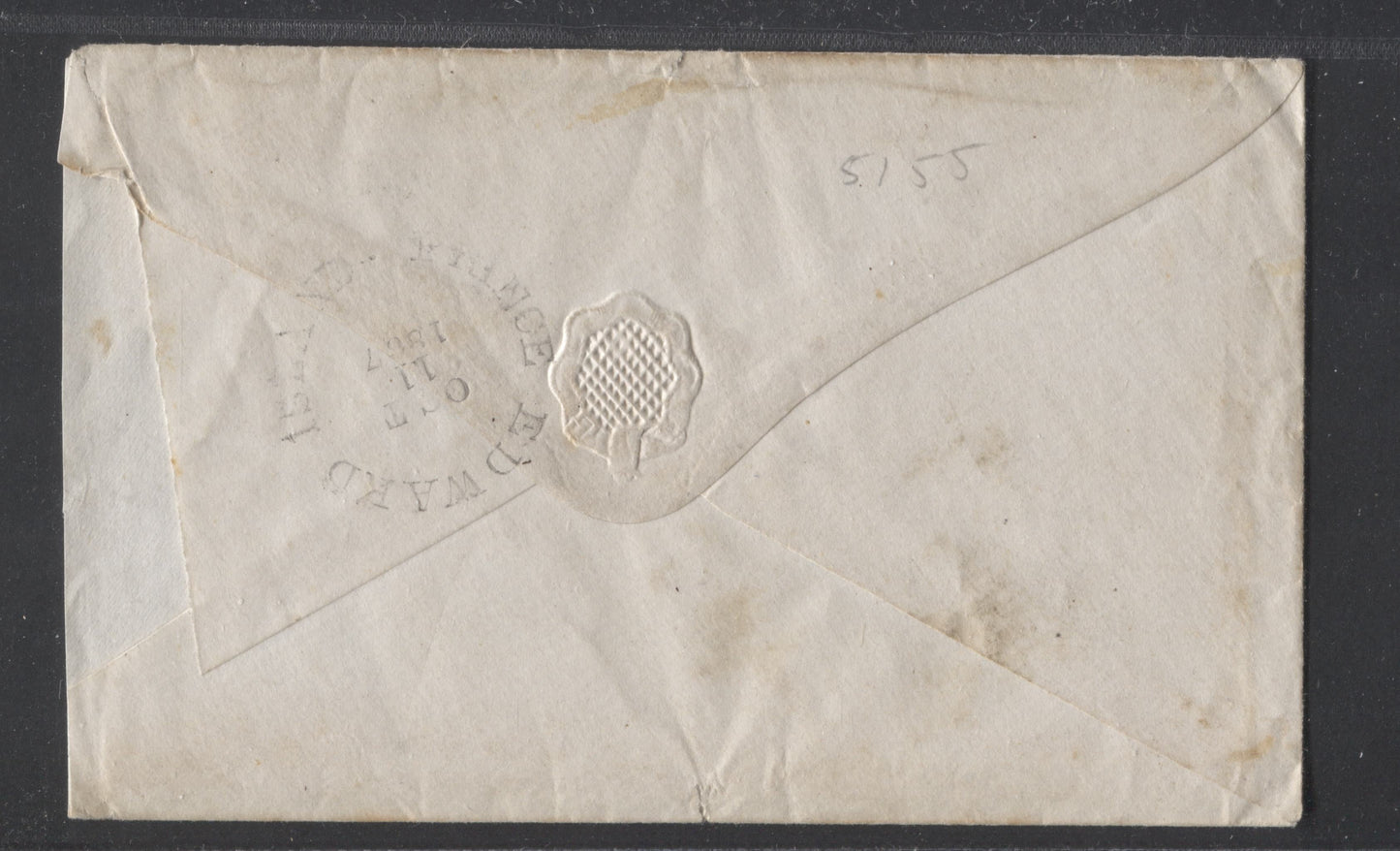 Lot 9 Prince Edward Island #5 2d Rose Perf. 11.75 Die 1 Single Usage on October 11, 1867 Cover to Neil Campbell, Landowner in Point Prim, Belfast