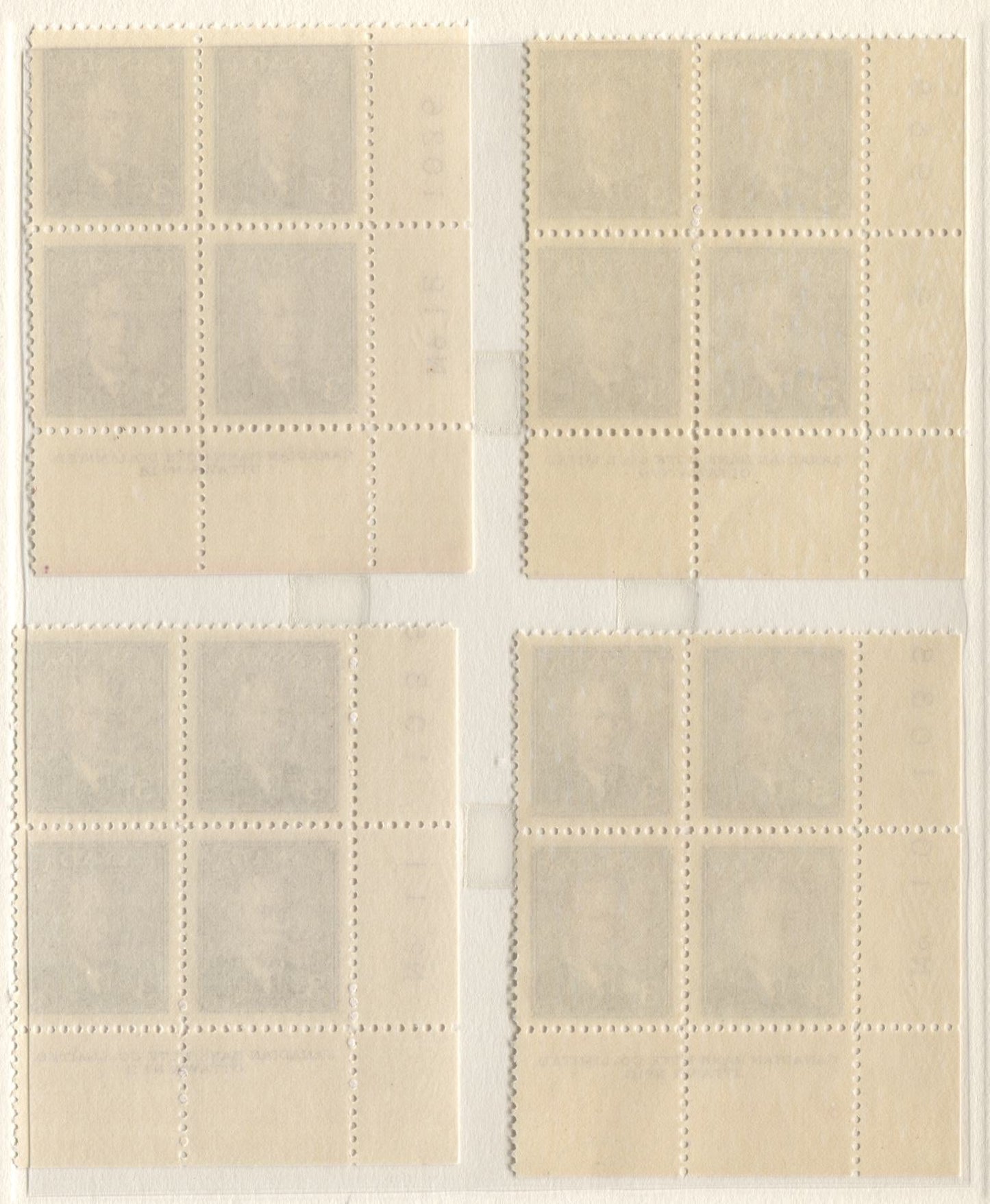 Lot 9 Canada #286 3c Rose Violet King George VI, 1949 Postes-Postage Issue, 6 VFNH LL Plates 9-14 Blocks Of 4