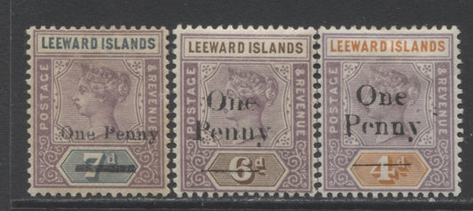 Lot 91 Leeward Islands SC#17-19 1902 Surcharge Issue, A F/VFOG Range Of Singles, 2017 Scott Cat. $22 USD, Click on Listing to See ALL Pictures