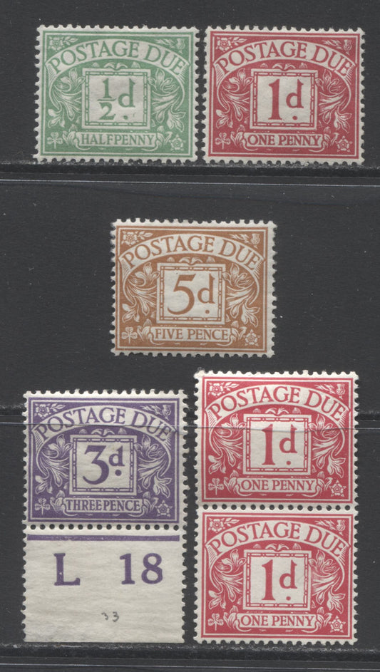Lot 91 Great Britain SC#J1/J7 1914-1922 Postage Dues With Royal Cypher Watermark, A F/VFOG & NH Range Of Singles, 2017 Scott Cat. $27.25 USD, Click on Listing to See ALL Pictures