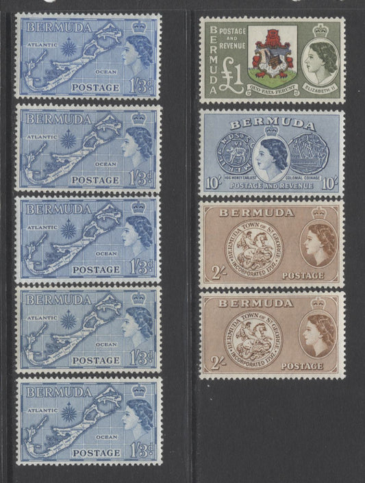 Lot 91 Bermuda SC#156/162 1953-1962 Queen Elizabeth II Pictorial Definitives to 1/-, A VFOG and VFNH Range Of Singles, 2017 Scott Cat. $72.25 USD, Click on Listing to See ALL Pictures
