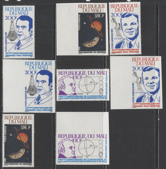 Lot 91 Mali SC#C421-C424 1981 Space Anniversaries , A VFNH Range Of Perf & Imperf Singles, 2017 Scott Cat. $12.2 USD, Click on Listing to See ALL Pictures