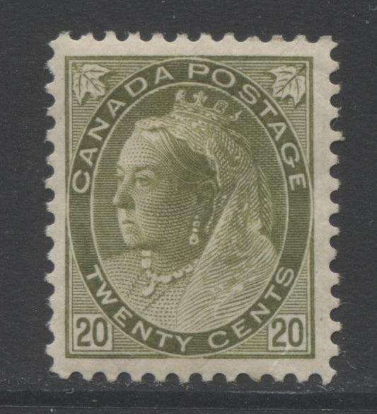Lot 91 Canada #84 20c Olive Green Queen Victoria, 1898-1902 Numeral Issue, A VF Appearing, But Fine OG Single