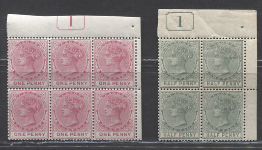 Lot 91 Lagos SC#13/15 1884-1886 Queen Victoria Keyplate Issue, Crown CA Watermark, Showing Current Number, 2 VFNH Plate Blocks Of 4 & 6, Click on Listing to See ALL Pictures, Estimated Value $45 USD