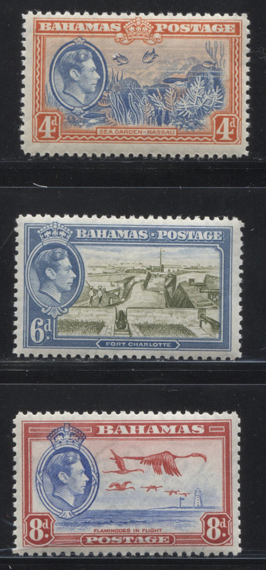 Lot 92 Bahamas SG#158-160 1938-1952 Pictorial and Keyplate Definitive Issue, a Fine NH and VFNH Examples of the 4d-8d Values,  Cat 18.50 GBP = $31.45