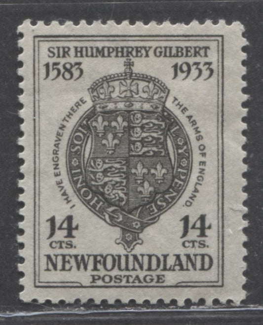 Lot 92 Newfoundland #221 14c Black Englands Coat Of Arms, 1933 Sir Humphrey Gilbert Issue, A VFOG Single