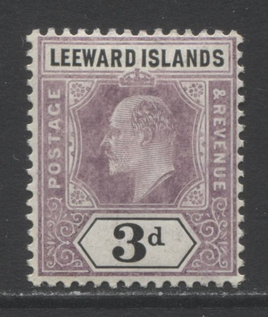 Lot 92 Leeward Islands SC#33a 3d Purple 1908 King Edward VII Imperium Keyplate Definitives, A FOG Example, $60 USD, Click on Listing to See ALL Pictures