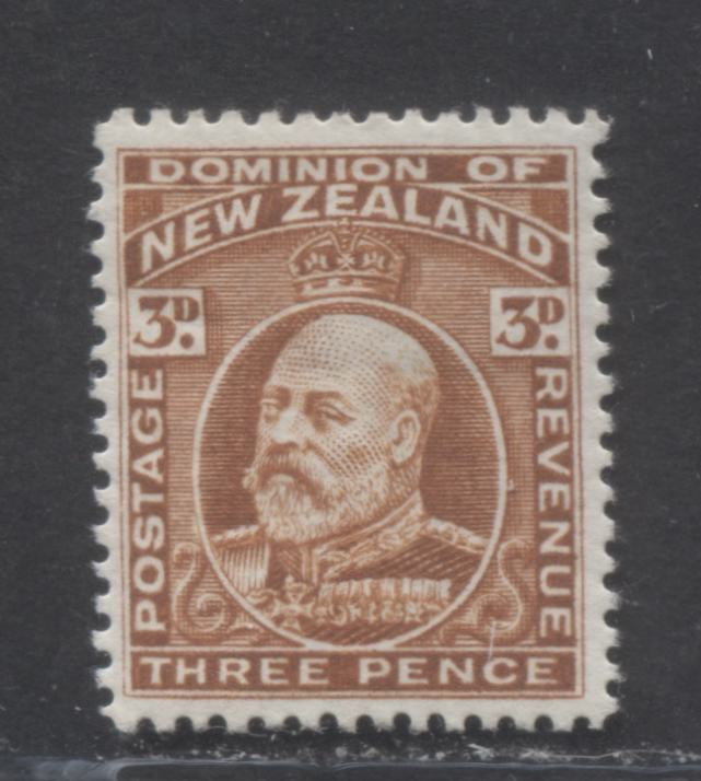 Lot 92 New Zealand SC#133 3d Chestnut, Perf 14 x 14.5 1909-1916 King Edward VII Definitive Issue, A VFOG Example, 2022 Scott Classic Cat. $25 USD, Click on Listing to See ALL Pictures