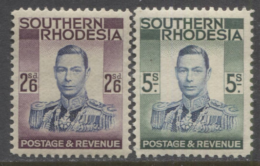 Lot 92 Southern Rhodesia SG#51-52, 1937 KGVI Pictorial Issue, 2 VFNH Examples Of The 2/6 & 5s Values, Perf 14, SG. Cat. 34 GBP = $58.48